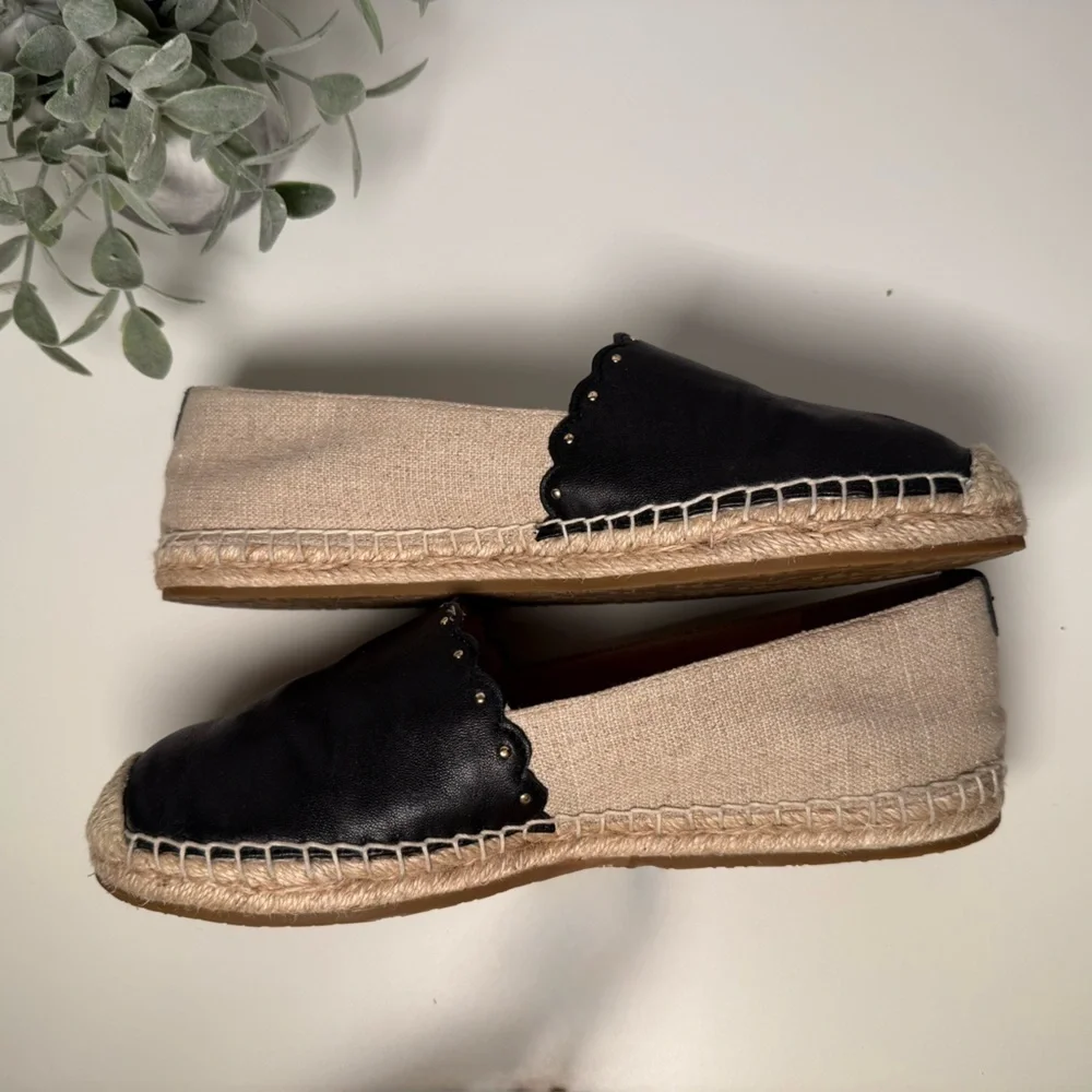 Kate Spade Gardenia Black Leather & Beige Espadrille Flats Size 8 Feminine Boho